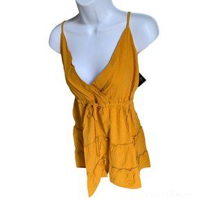 Zaful Drawstring Surplice Cami Mini Dress - Yellow L
